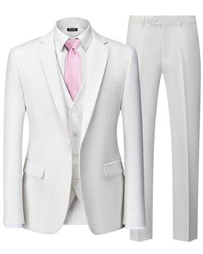 YND Men's Slim Fit 3 Piece Suit Set, One Button Solid Blazer Vest Pants with Tie