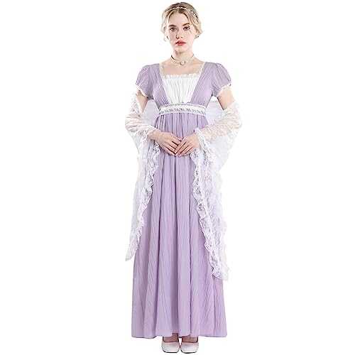 FCCAM Womens Regency Dress Plus Size Bridgerton Puff Sleeves Empire Waist Regency Gown