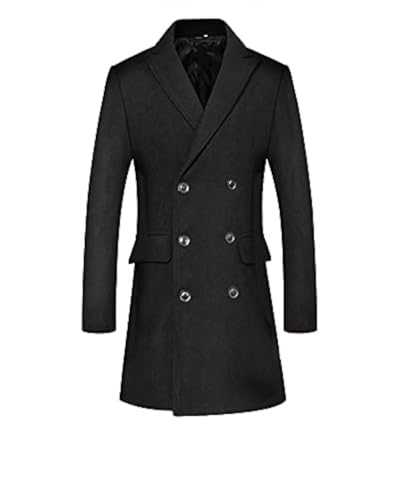 Chuengyu Men's Luxury Woolen Trench Coat Double Breasted Slim Overcoat Long Business Jacket,Full Length Wool Regular Fit Warm Overcoat