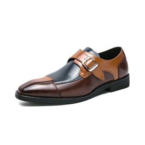 LMUIPMAA Men Black PU Leather Penny Loafer Slip On Pull on Casual Monk Shoes with Double Strap Formal Oxford Shoes