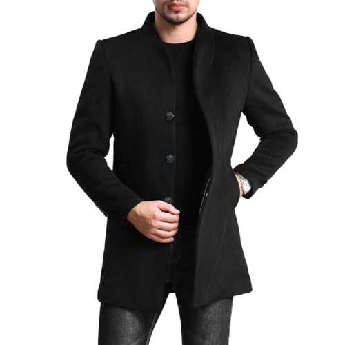 Allthemen Mens Slim Fit Winter Coat Mid Length Overcoat Wool Trench Coat Casual Warm Outdoor Coat Jacket