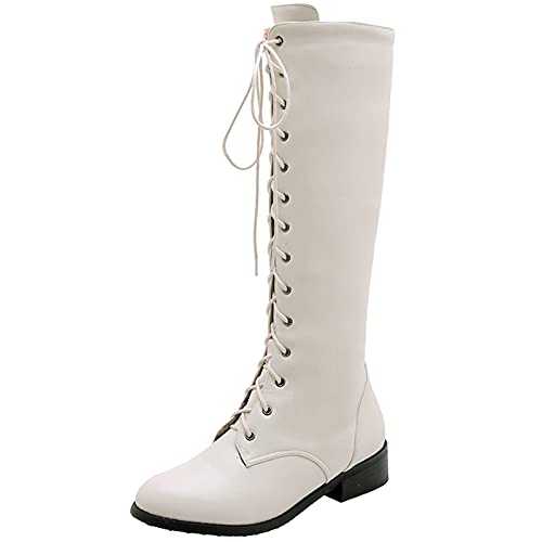 MJIASIAWA Women Winter Fashion Knee High Stretch Biker Boots Slip On