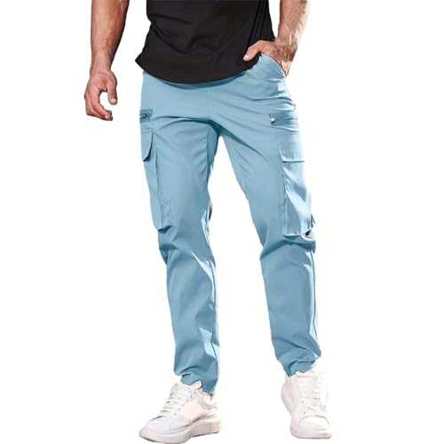 Cargo Trousers for Men UK Solid Work Trousers Men Zip Pockets Combat Trousers Loose Straight Tracksuit Bottoms Men Tactical Trousers Mens Walking Trousers Flex & Versatile & Comfortable