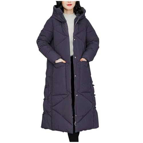 Mrat Maxi Puffer Jacket Women Sale Longline Padded Coat Hooded Winter Warm Windproof Overcoat Ladies Quilted Coat Thickened Loose Slim Fit Parka Coat Solid Zip Up Pocket Jacket Outdoor Plus Size M-4XL
