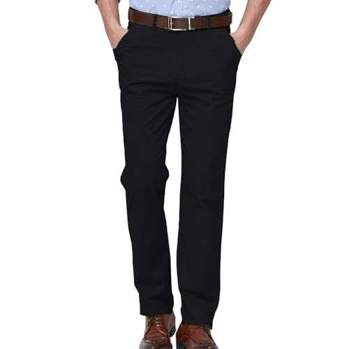 Mens Cotton Suit Trousers Solid Work Pants Regular Formal Trouser Stretch Dress Pants Casual Business Pant Lightweight Lounge Pants Durable Work Wear Comfy Belted Pant Straight Flat-Front Pant