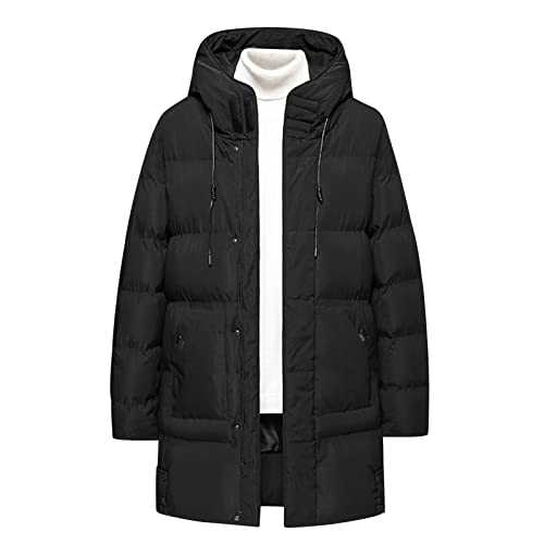AMhomely Mens Hooded Padded Long Puffer Coat Winter Longline Jacket Plus Size Quilted Coats With Pocket Sporty Thicken Casual Hooded Down Jacket Plain Long Sleeve Classic Padded Overcoats