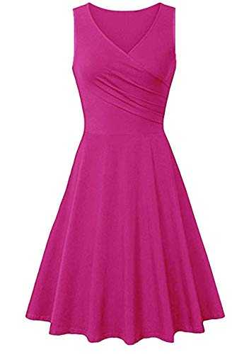 YMING Women Sleeveless Dress Sexy Cocktail Dress V Neck Vintage Retro Rockabilly Midi Evening Party Dress