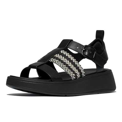 Women's F-Mode V-Weave/Leather Fisherman Sandals Wedge