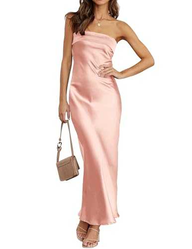 MEROKEETY Women 2023 Summer Strapless Satin Tube Bodycon Backless Wedding Guest Maxi Dress