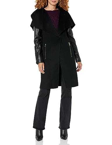 Karl Lagerfeld Paris Women's Wool Faux Leather Coat