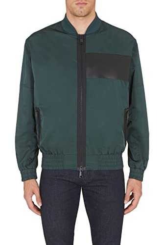Armani Exchange Men's Front Pockets, Bomber Neck Style, Leather Patch Jacket
