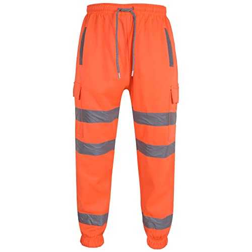 A2Z High Visibility Safe Work Pants Reflective Sweatpants Hi Vis Viz Cargo Joggers Slim Fit Jogging Bottoms Casual Trousers Workout Safety Trouser for Men's Small Medium Large XL 2XL 3XL 4XL