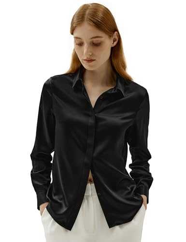 LilySilk Womens Pure Silk Shirt Ladies Button Down Classic Blouse Tops with Point Collar and Hidden Placket for Casual Business Multiple Occasions