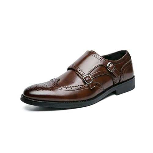 Mens Monk Strap Slip on Loafer Formal Business Casual Comfortable Dress Brogue Shoes for Men