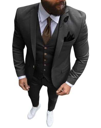 Wangyue Mens Suits Slim Fit 3 Piece Suit One Button Formal Wedding Groomsmen Prom Tuxedo Jacket Pants Vest Set