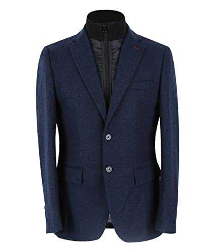 SIRRI Men’s Wool Herringbone Tweed Coat Blazer Jacket Fitted Fit Classic with Removable Zipper