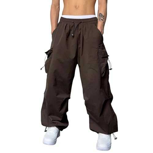 Mens Cargo Pants Baggy Harem Pants Fashion Punk Pockets Jogger Trousers with Chain Harajuku Elastics High Waist Pants Loose Goth Streetwear Y2K Cargo Work Pants Wide Leg Sweatpants