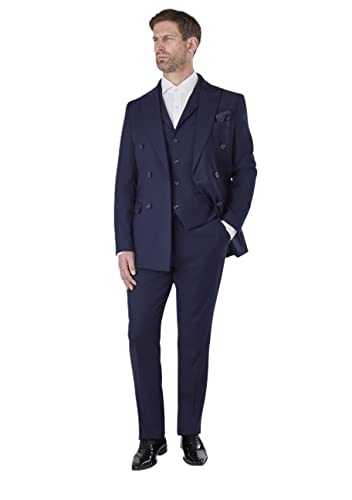 Men’s Black Navy Double Breasted Suit 3 Piece Tailored Fit Peak Lapel Jacket