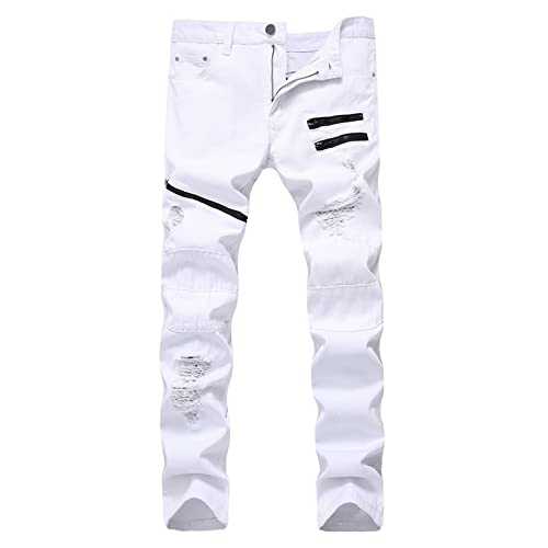 LONGBIDA Men's Ripped Skinny Jeans Stretchy Slim Fit Fashion Holes Denim Pants