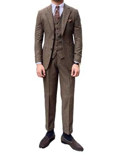 Yaflonjaa Men's Herringbone Suit Three Pieces Notch Lapel Tuxedos Party Prom Single Breasted Button Jacket+Vest+Pants