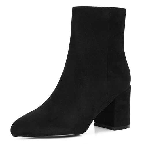 Oiamenne Ankle Boots for Women Round Toe Chunky Heel Ankle Booties Side Zipper Short Boots