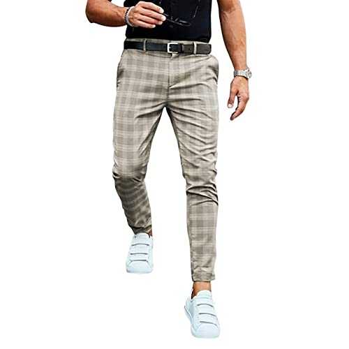 WEITING Men's Chino Slim Fit Stretch Designer Pants Men's Suit Pants Checked Business Pants Men's Fashion Casual Pants Men's Trousers