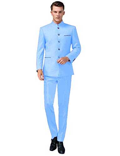 YZHEN Men's Solid 2-Piece Suit Slim Fit Stand Collar Tuxedo Blazer Jacket Trousers Vest Set