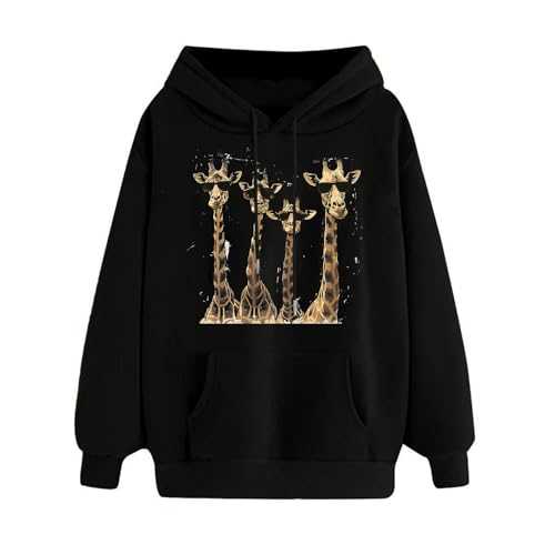 Hoodies For Women Uk Giraffe Sweatshirt Long Sleeve Hooded Jumpers Crew Neck Long Sleeve Tops Pullover Blouse Shirts Aesthetic Tees Shirts Tunic Tops Streetwear Office Work