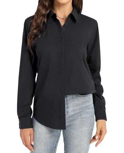 J.VER Women's Long Sleeve Dress Shirt Regular Fit Stretch Wrinkle Free Work Office Business Casual Ladies Blouse