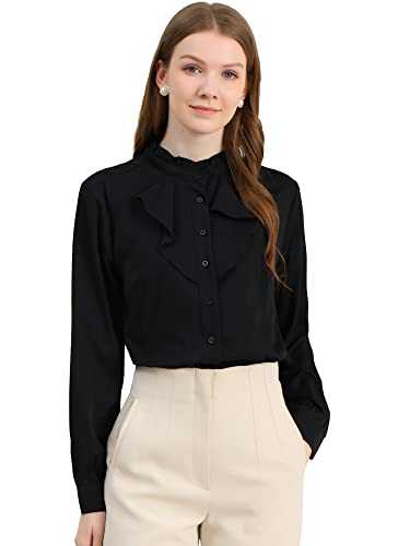 Allegra K Women's Victorian Gothic Ruffled Lotus Tops Button Down Shirt