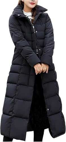 Yancremio Womens Winter Hooded Down Jacket Ladies Fashion Long Windproof Warm Down Jacket Casual Trend Slim Detachable Hair Collar Button Outdoor Jacket