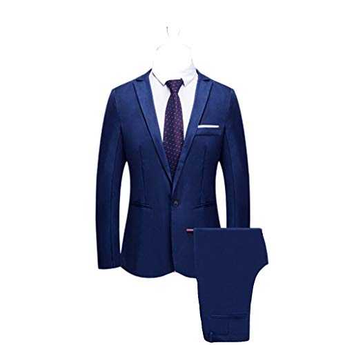 Mens 2 Piece Suit Slim Fit, Suit Set for Man Single Breasted One Button Wedding Suit Solid Color Blazer Jacket Pants Set Mens 2 Piece Formal Suits Casual Blazer Trousers Suit Set Suit Jackets