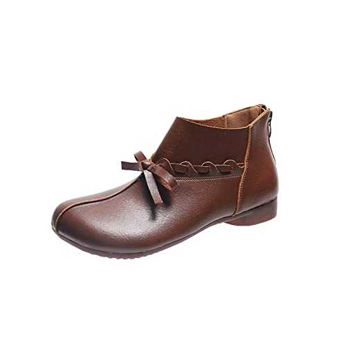 Ankle Boots for Women UK Sale Low Heel Bow Tie Winter Boots for Ladies Leather Solid Ladies Wellies Cowboy Boots for Women Waterproof Zipper Booties Flat Booties for Ladies Size 3-6.5