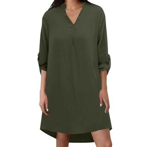 HOOUDO Women Summer Dresses Loose Fit Holiday Casual Dresses Ruffle Sleeve Scoop Neck Summer Dresses 2025 Solid Sundress Longline Tunic Dresses