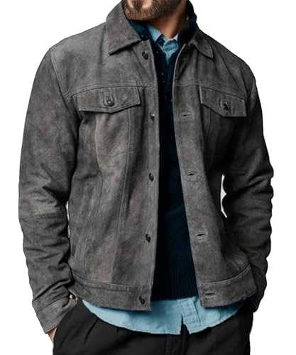 Cheemaz Suede Jacket for Men - Premium Suede Leather Bomber Jacket | Trucker Coat for Mens