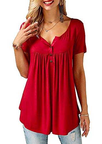 Beluring Women Casual V Neck Pleated Tunic Tops Shirts Blouse