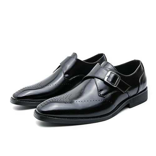 New Formal Shoes for Men Slip On Square Toe PU Leather Burnished Toe Monk Strap Slip Resistant Low Top Anti-Slip Casual