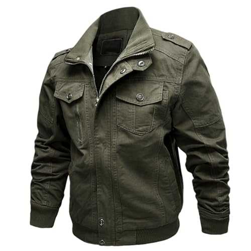 Nbzsmlkn Kyayu Cargo Cotton Jacket,Mens Lightweight Cotton Bomber Zip Jacket,Men's Casual Military Jacket Stand Collar Jackets,With Multi-Pocket Zip Cargo Jacket