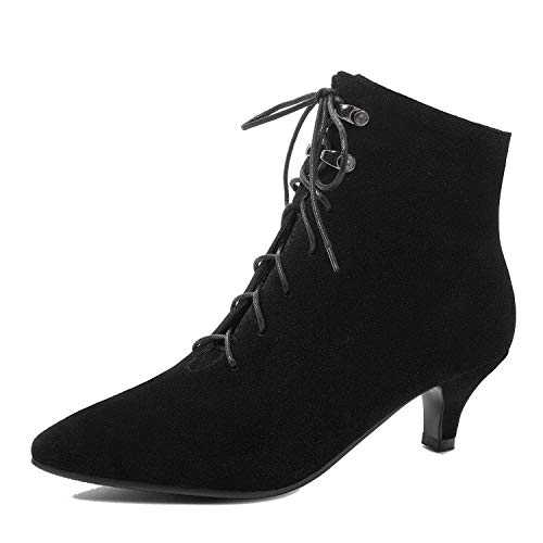 CHICMARK Women Casual Lace-Up Ankle Boots with Kitten Heel