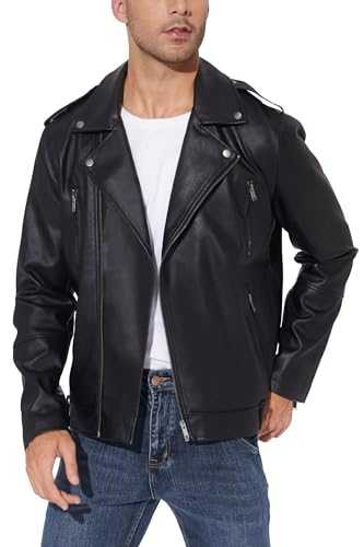 Fahsyee Leather Jackets for Men, Faux Bomber Jacket Men Motorcycle Lapel Asymmetric Zip-Up Blet Slim Fit Biker Coat