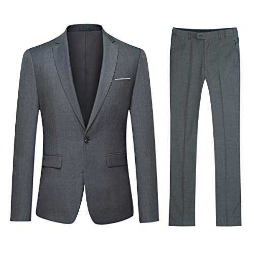 YOUTHUP Men's 2 Piece Slim Fit Suit 1 Button Business Wedding Suits Formal Blazer Trousers
