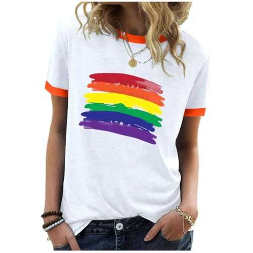 Ladies T Shirts UK Womens Pride Tops Round Neck Short Sleeve T-Shirts for Women Blouses Fashion Ladies Loose Fit Shirts Basic Tee Y2K Blouses