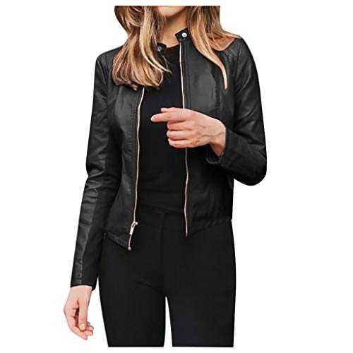Women's Faux Leather Jackets PU Moto Motorcycle Classic Biker Jacket Zip Up Short Outwear Basic Leather Cropped Jacket Vintage Top Bomber Jackets Standing Collar Motorcycle Coat Plus Size S-5XL