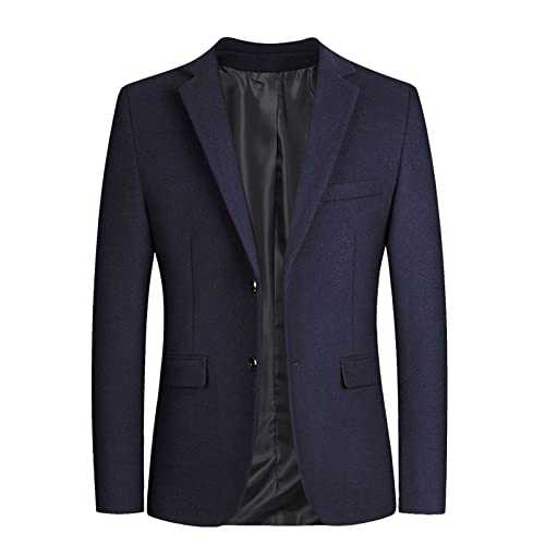 Men'S Wool Blend Blazer, Navy Blue Smart Casual Jacket, Single-Breasted Formal Blazer, Men'S Tailored Business Suit Jacket, Winter Office Coat, Men'S Slim Fit Wool Blazer,Elegant Warm