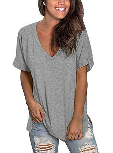 Voqeen Womens Short Sleeve T-Shirt V Neck Basic Summer Tee Tops Ladies Solid Casual Loose Shirts