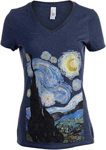 Starry Night | Vincent Van Gogh Famous Cool Star Painting Women's V-Neck T-Shirt Top