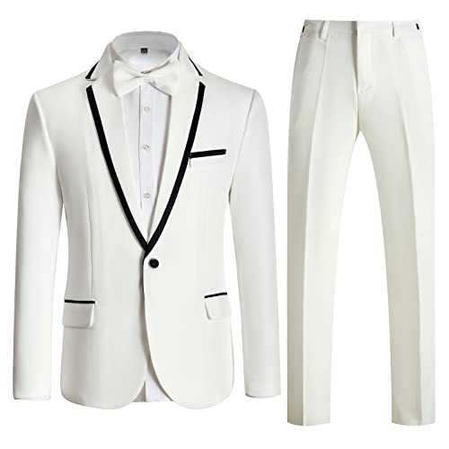 Mens Suits Slim Fit 2 Piece Formal Tuxedo Suits Blazer Pants with Bow Tie for Wedding Prom