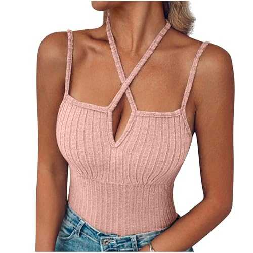 Ribbed Tank Top Womens Sale Clearance Summer Criss Cross Cut Out Sleeveless Shirts Casual Fashion Basic Slim Vacation Camisole Knit Tunic Spaghetti Strap Vest Tees Going Out Cami Blouses