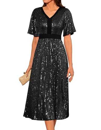 GRACE KARIN Women's Elegant Sequin Dress Festive Wedding Guest Cocktail Dress Shiny Sequin Dress Evening Party