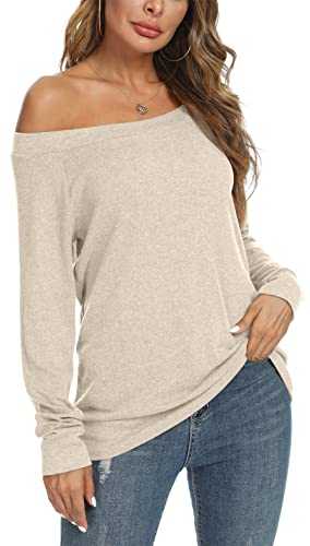 YSYOKOW Womens Cute Sexy Off Shoulder Blouses Long Sleeve Boat Neck Tunics Tops